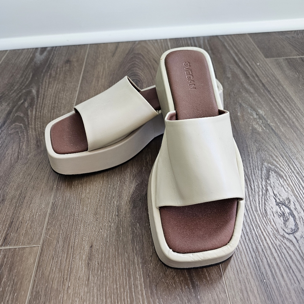 Vegan Neutral Cream Slide Sandals
